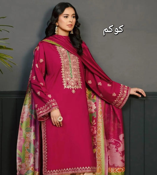 3 Piece Embroidered Lawn Suit – Elegant Casual & Festive Wear